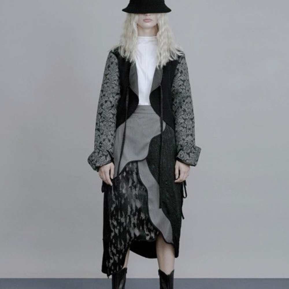 Asymmetrical Layered Midi Skirt in Gray and Black